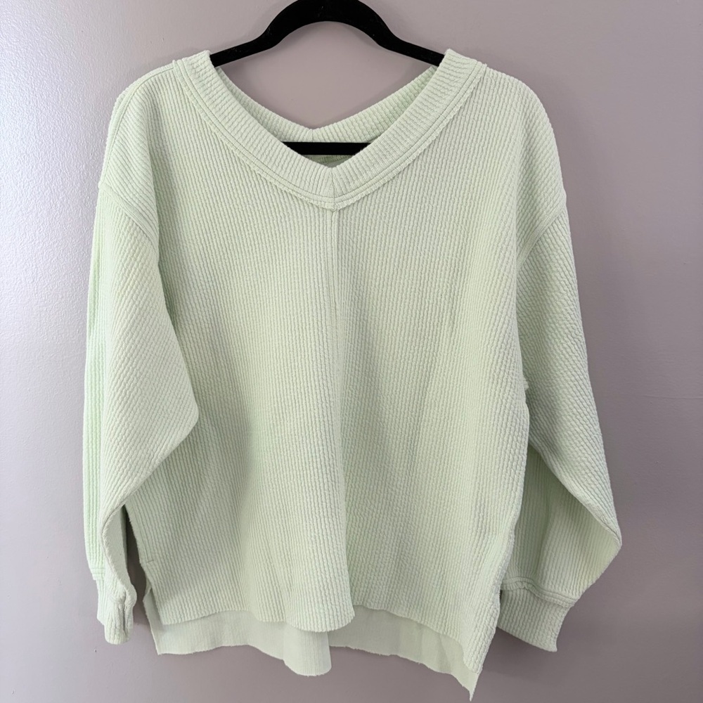 Aerie Mint Green Oversized Pullover V-Neck Sweater Boho Coastal XXS
